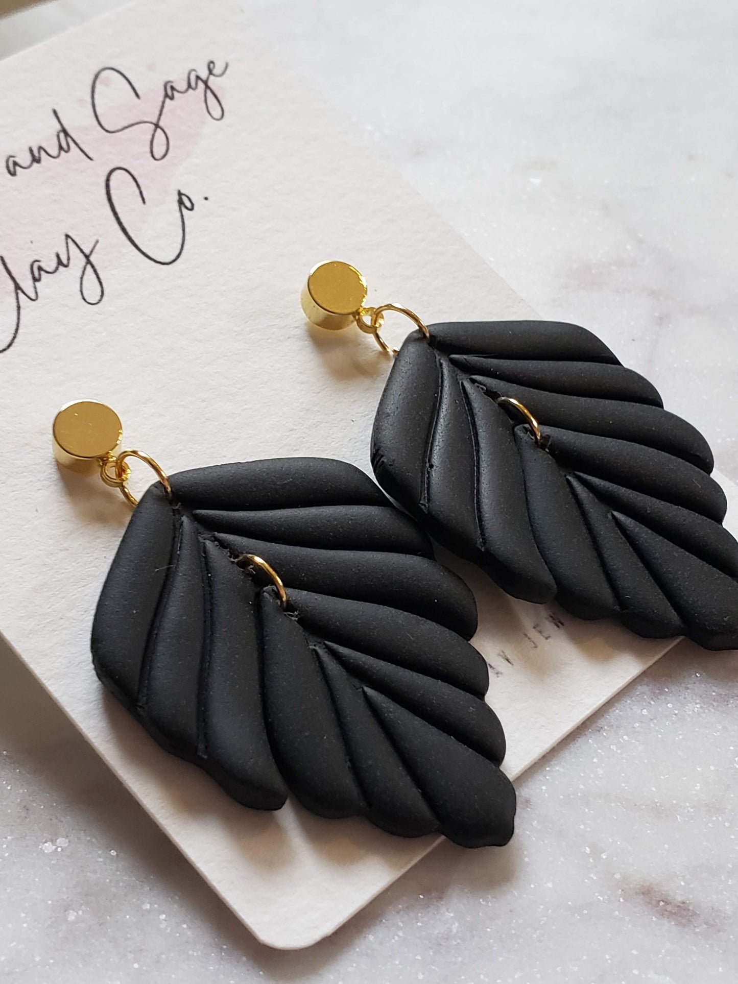 Black polymer clay earrings |  Black and gold earrings | Date night earrings | comfortable lightweight earrings