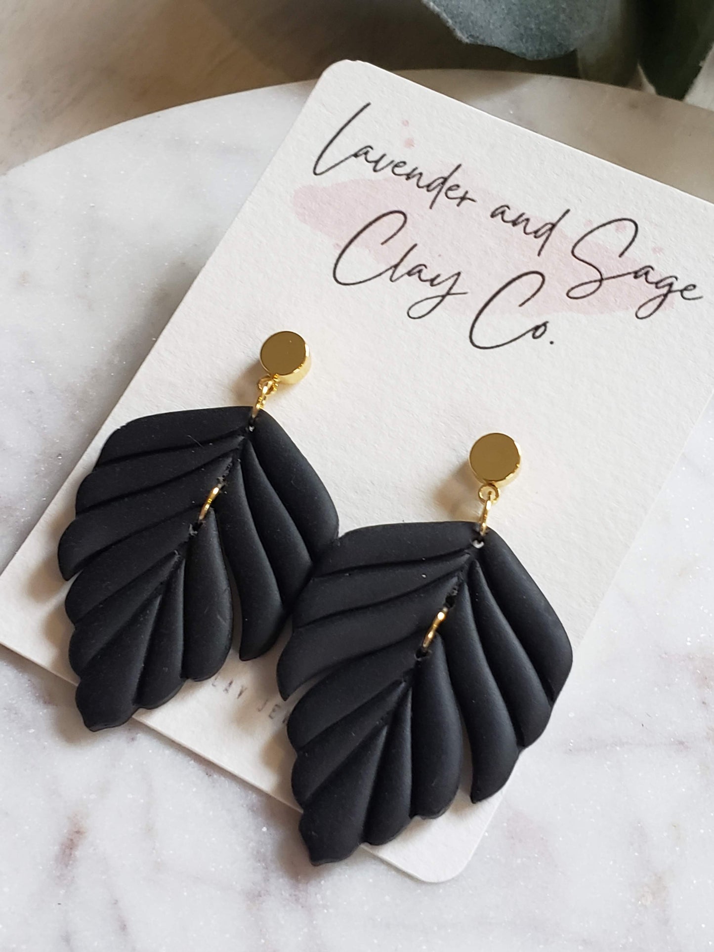 Black polymer clay earrings |  Black and gold earrings | Date night earrings | comfortable lightweight earrings