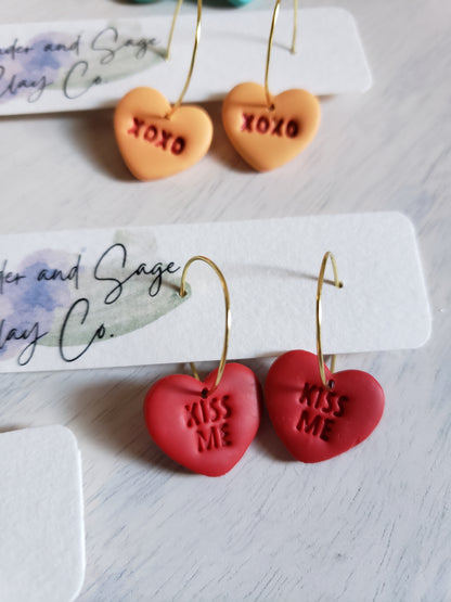 Conversation hearts hoop earrings | Valentine's candy heart earrings