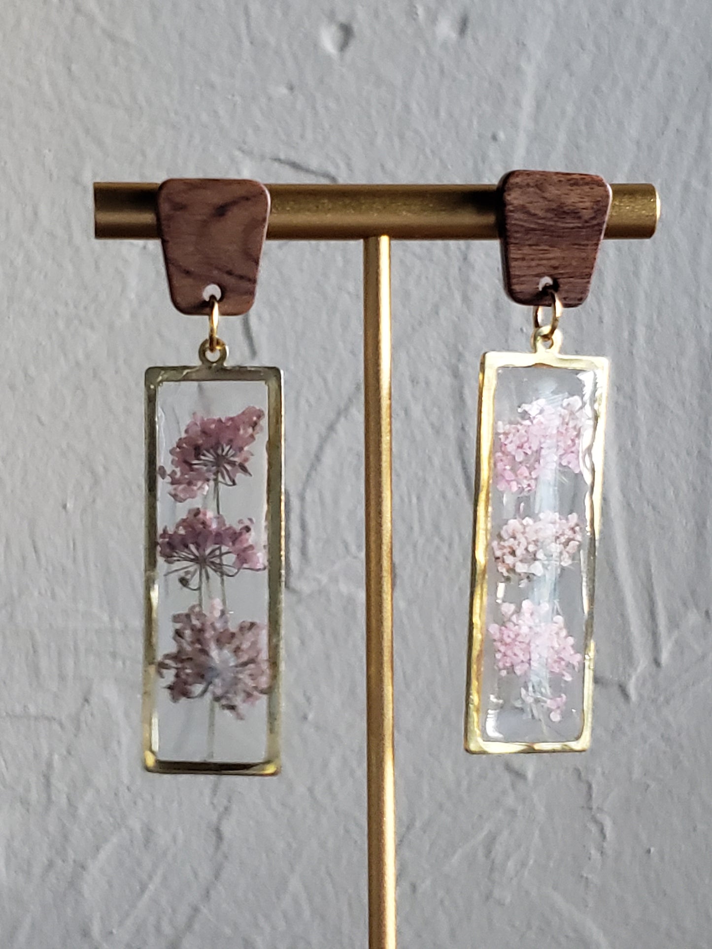 Pink tiny Queen Ann's lace flower resin dangles