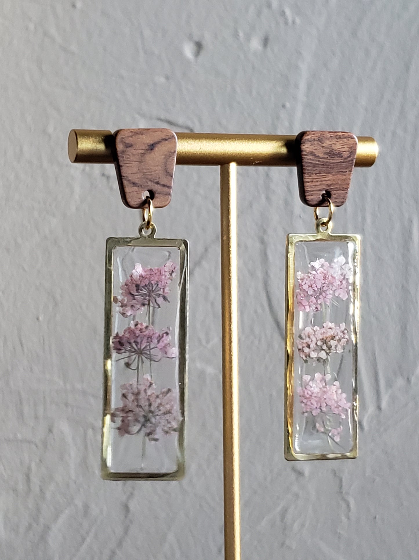 Pink tiny Queen Ann's lace flower resin dangles