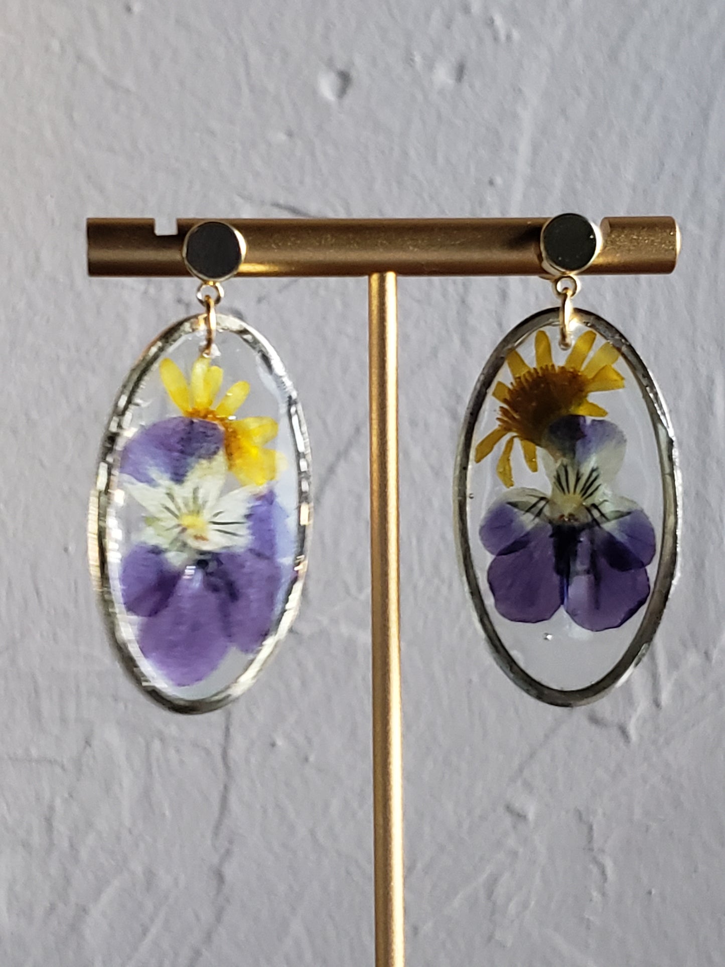 Violet and Daisy Resin Oval Earrings