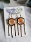 Peach Queen Ann's lace floral resin earrings with 14k gold fill hammered stick dangles.