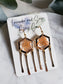 Peach Queen Ann's lace floral resin earrings with 14k gold fill hammered stick dangles.