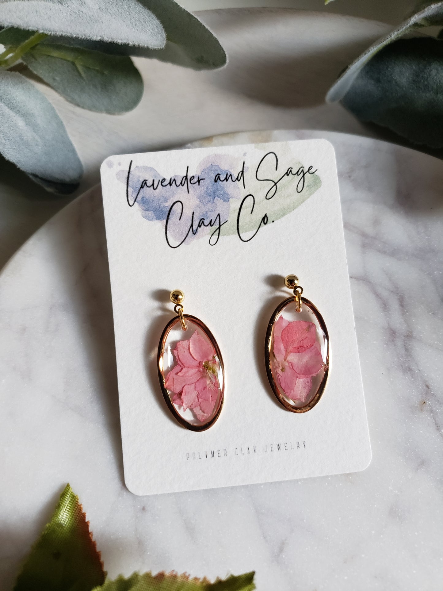 Pink Helebore Flowers Resin Earrings