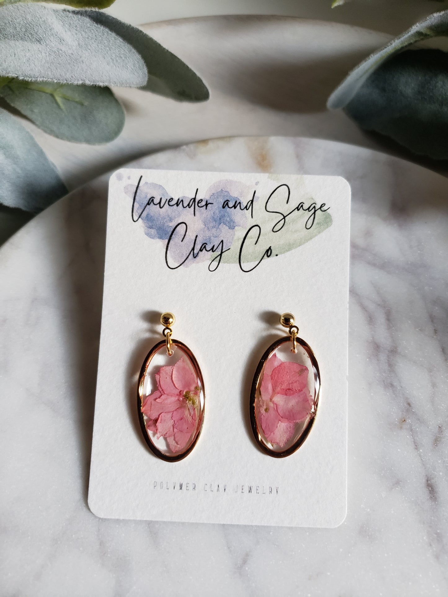 Pink Helebore Flowers Resin Earrings