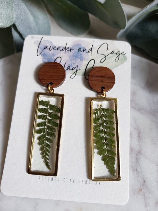 Fern resin earrings