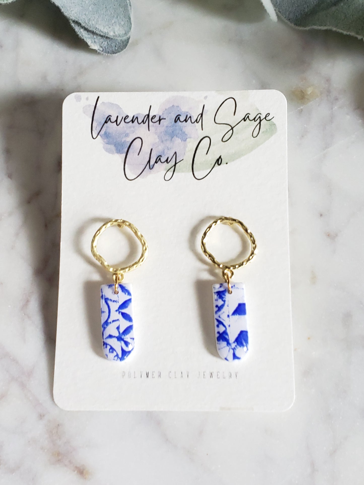 Santorini Collection | Polymer clay earrings | Blue and white earrings