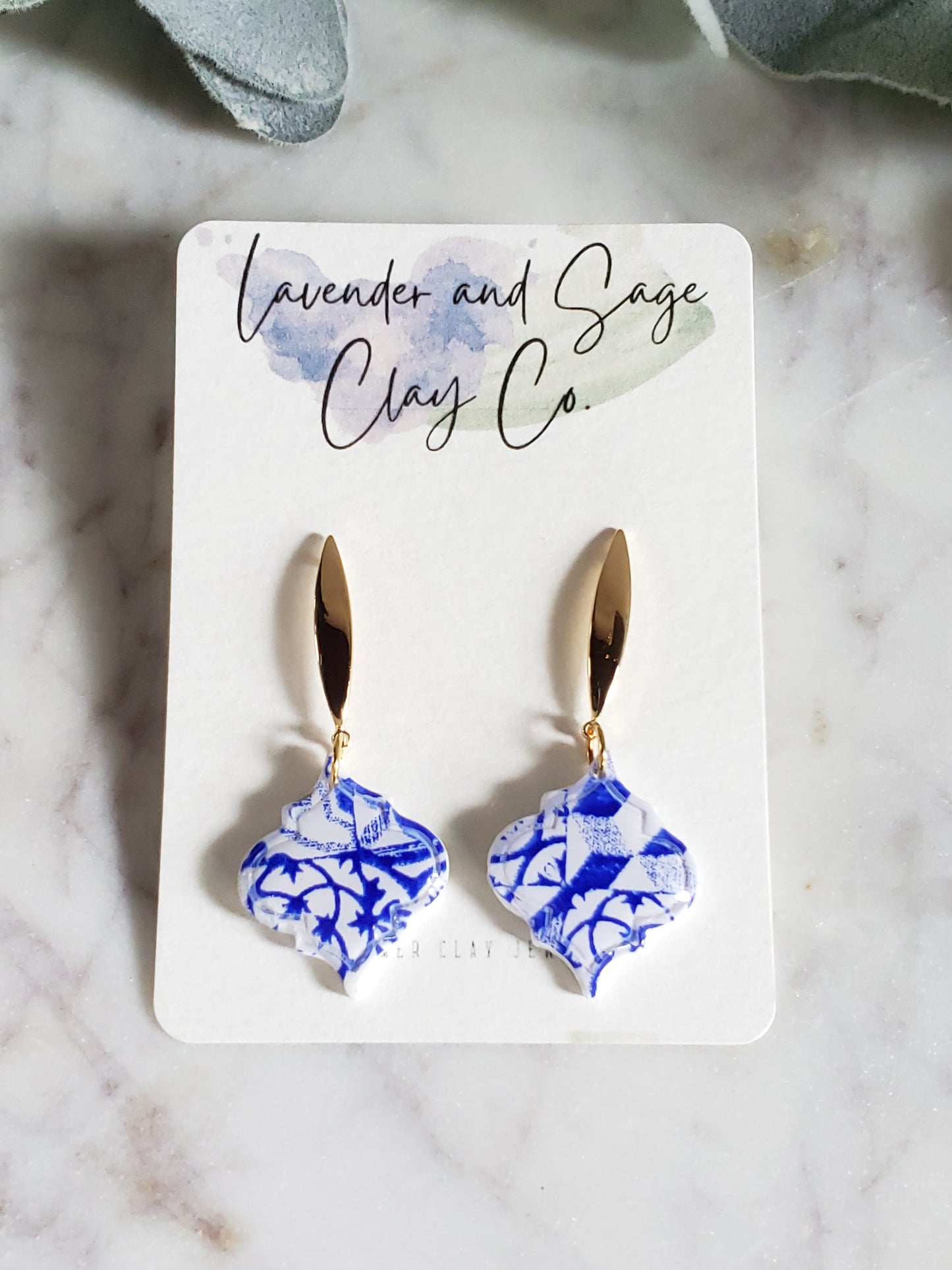 Santorini Collection | Polymer clay earrings | Blue and white earrings