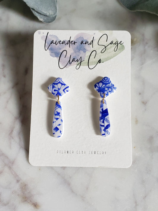 Santorini Collection | Polymer clay earrings | Blue and white earrings