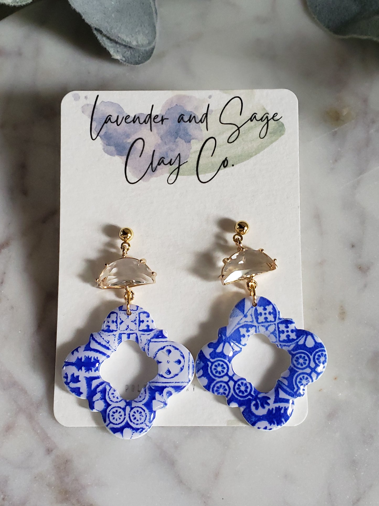 Santorini Collection | Polymer clay earrings | Blue and white earrings