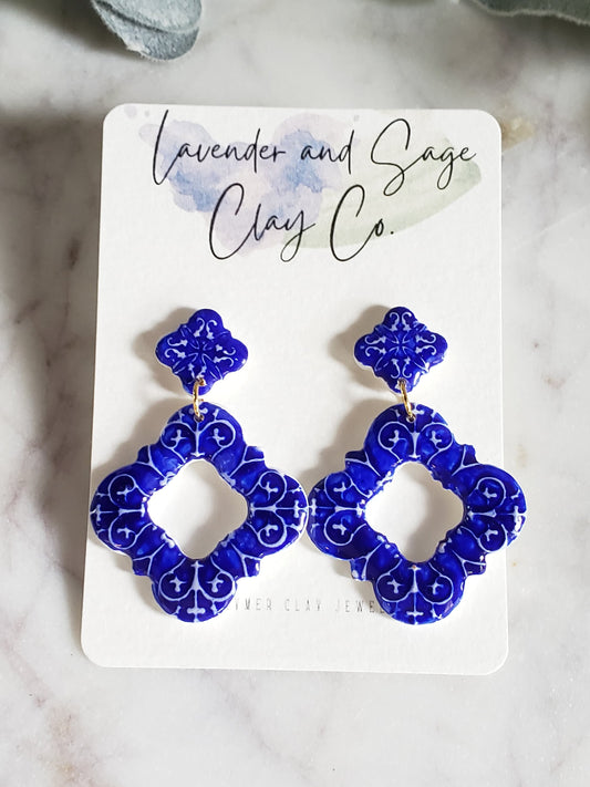 Santorini Collection | Polymer clay earrings | Cobalt blue styles Hera and Athena