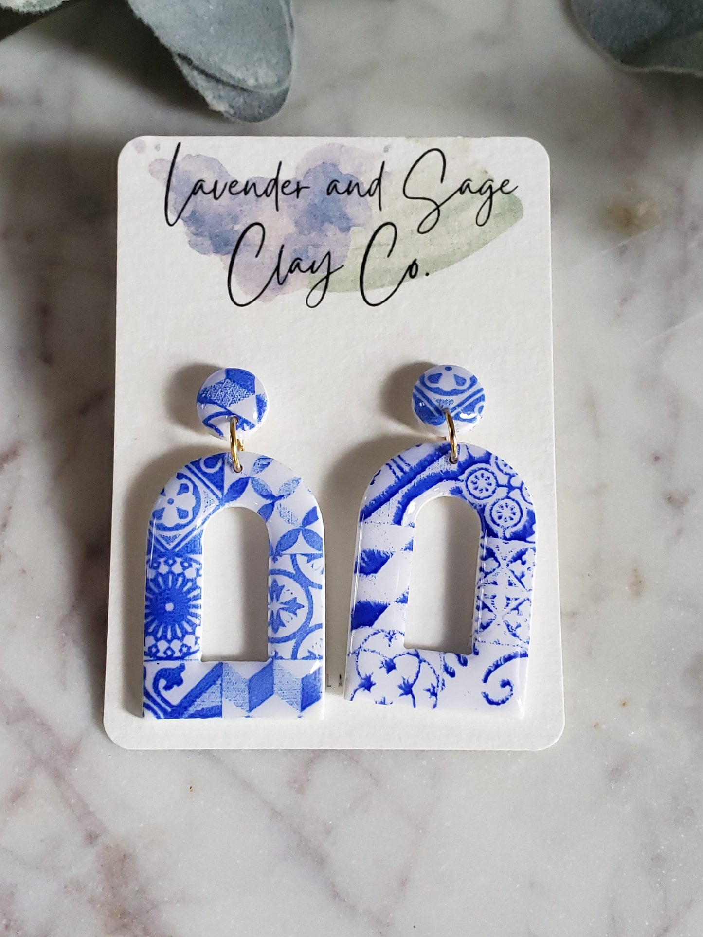 Santorini Collection | Polymer clay earrings | Blue and white earrings