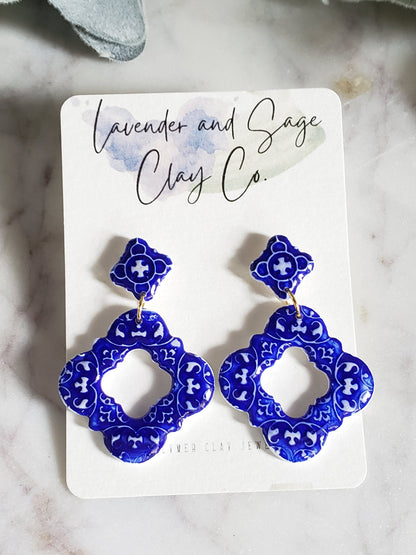 Santorini Collection | Polymer clay earrings | Cobalt blue styles Hera and Athena