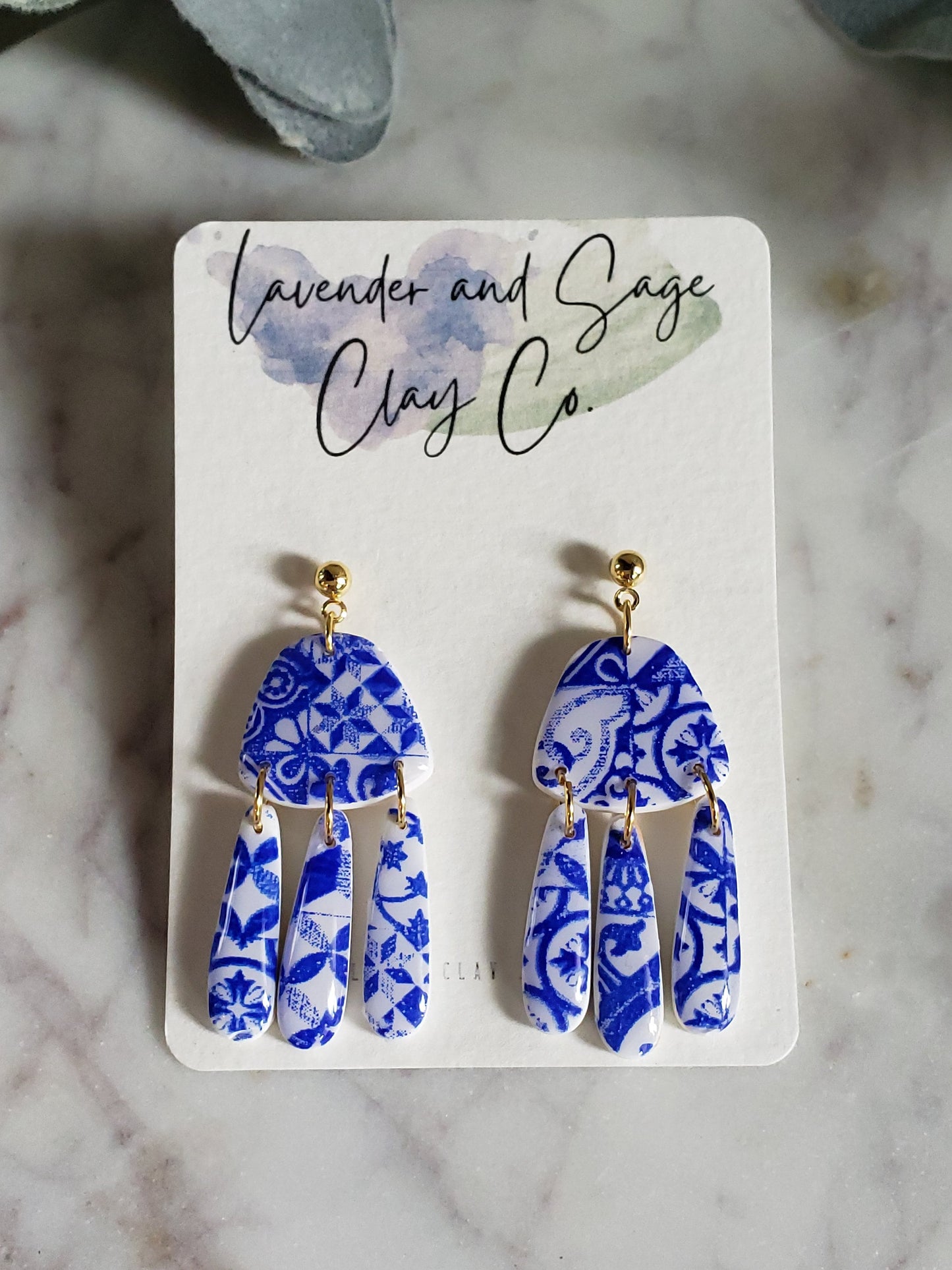 Santorini Collection | Polymer clay earrings | Blue and white earrings