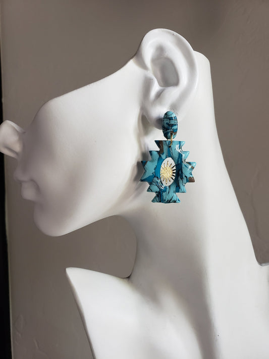 Turquoise southwestern Aztec shaped polymer clay earrings| Handmade clay earrings