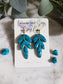 Turquoise triple leaf shaped polymer clay earrings Darker Turquoise