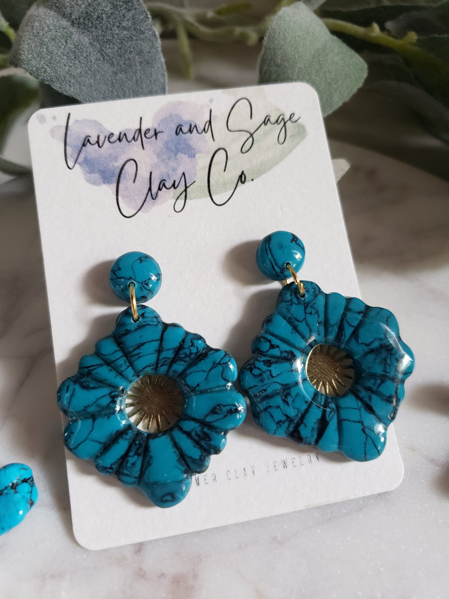 Turquoise southwestern shaped polymer clay earrings| Handmade clay earrings