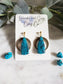 Turquoise dagger shaped polymer clay earrings with brass moon accents| Handmade clay earrings