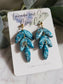 Turquoise triple leaf shaped polymer clay earrings