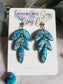 Turquoise triple leaf shaped polymer clay earrings