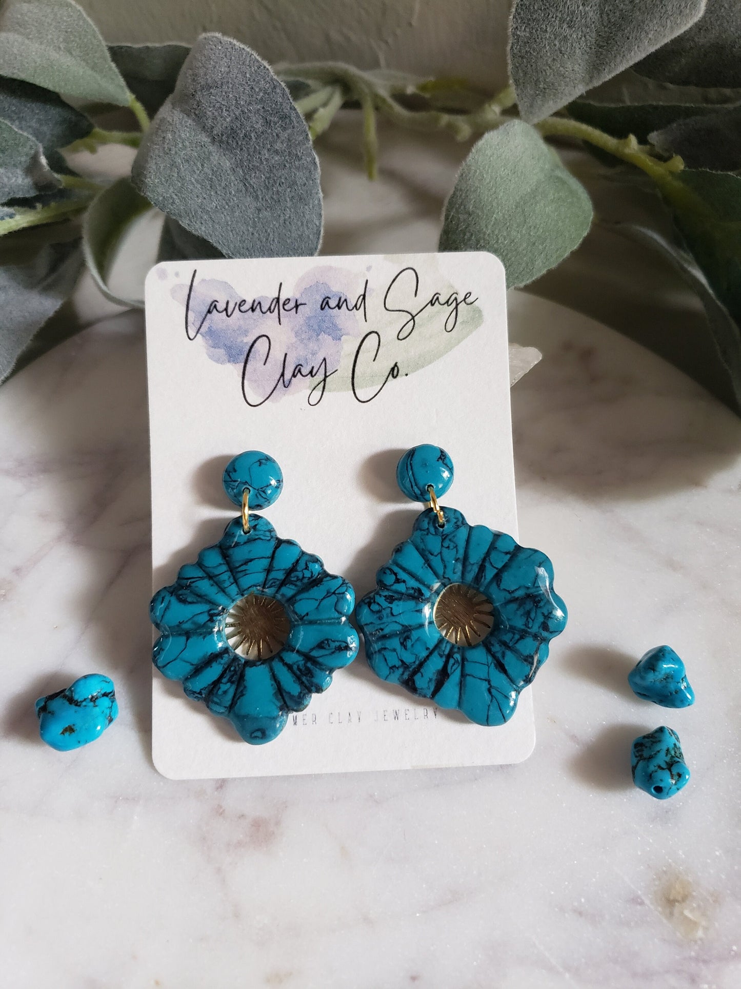 Turquoise southwestern shaped polymer clay earrings| Handmade clay earrings