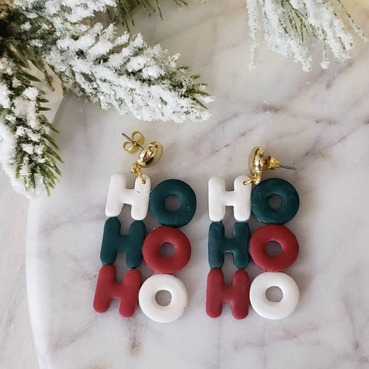 Ho ho ho Earrings | Santa Christmas hohoho earrings| polymer clay Christmas earrings