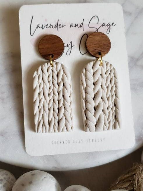 Cozy Knit Pattern Earrings | Polymer clay knit earrings |The Lana