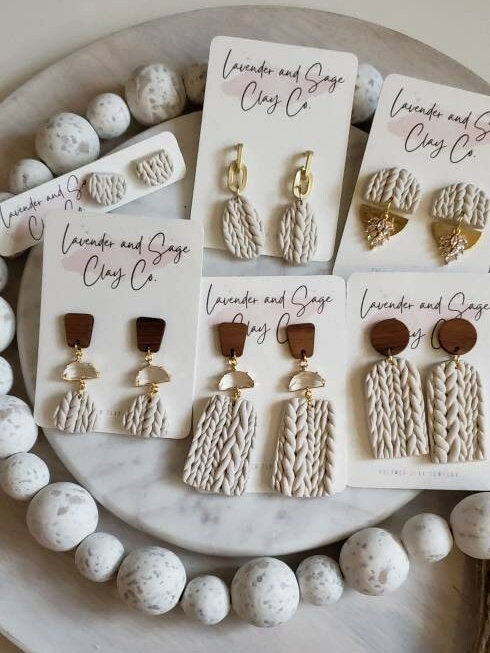 Cozy Knit Pattern Earrings | Polymer clay knit earrings | The Charlize