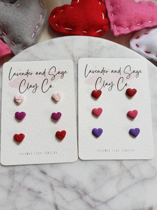 Micro heart polymer clay stud packs | Valentine's day studs