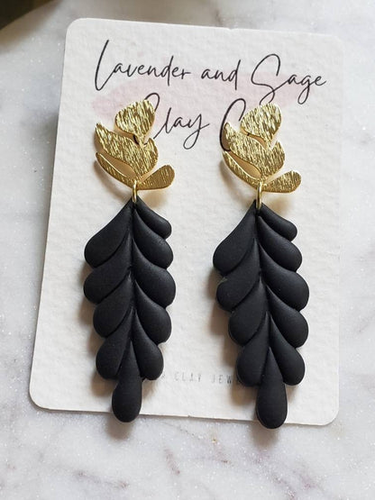 Black polymer clay earrings |  Black and gold earrings | Date night earrings | comfortable lightweight earrings