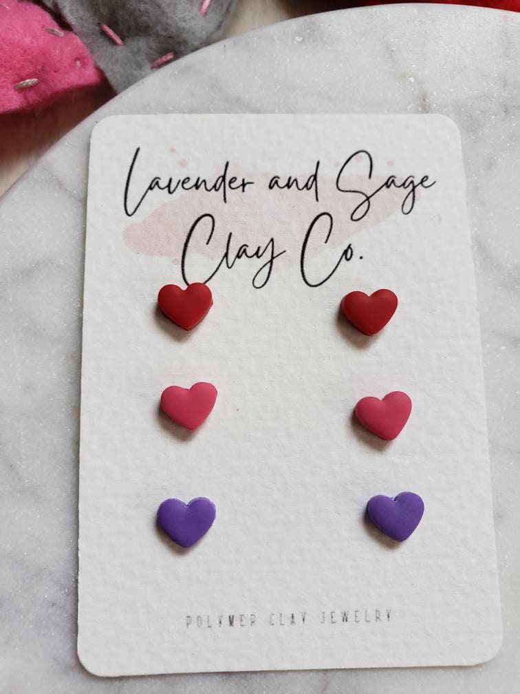 Micro heart polymer clay stud packs | Valentine's day studs