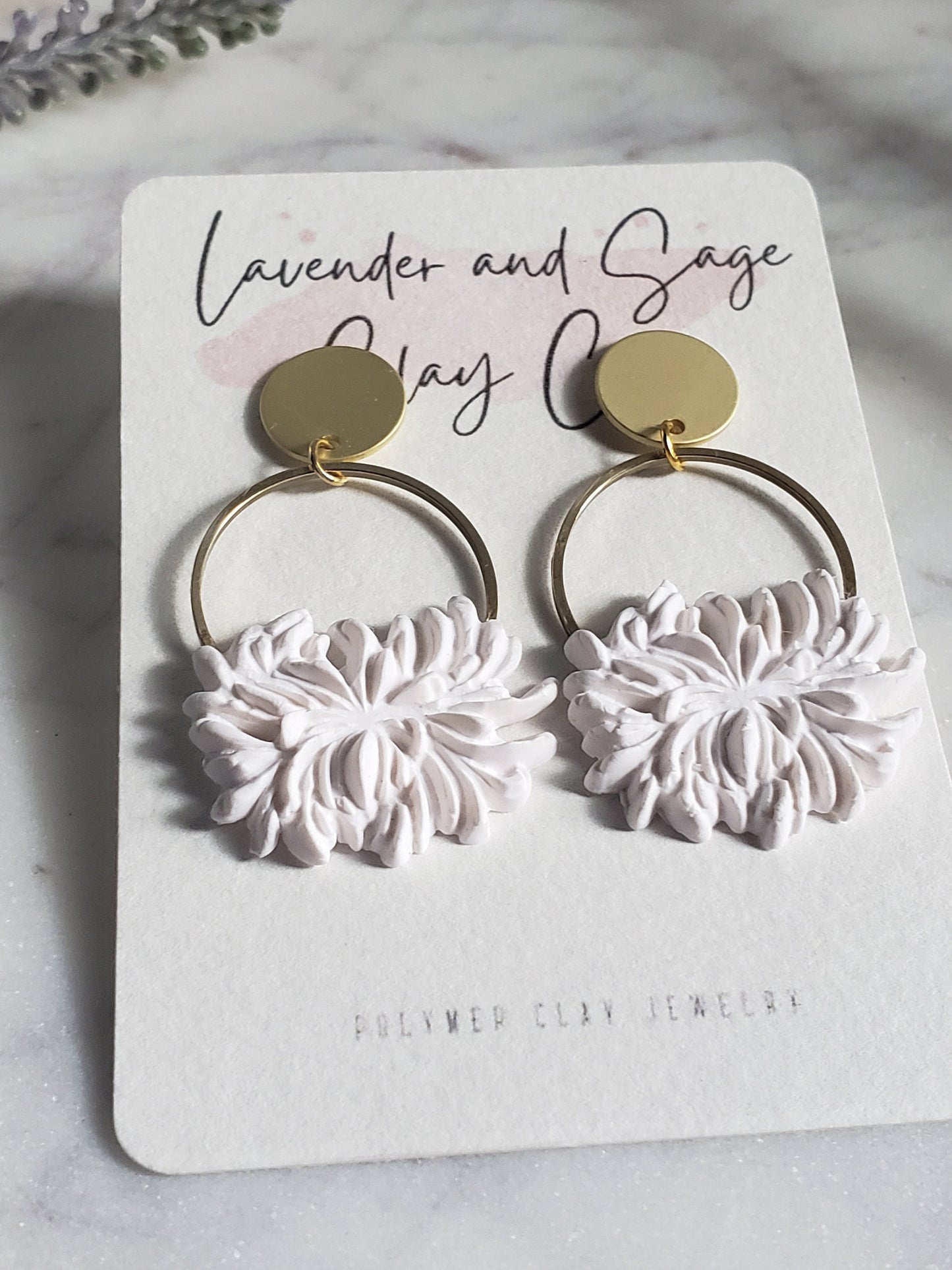 Polymer clay floral hoop earrings, zinnia floral earrings, spring earrings