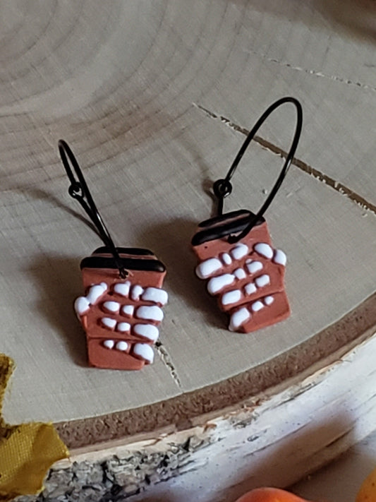 Clay Halloween Earrings | Skeleton hands coffee hoops