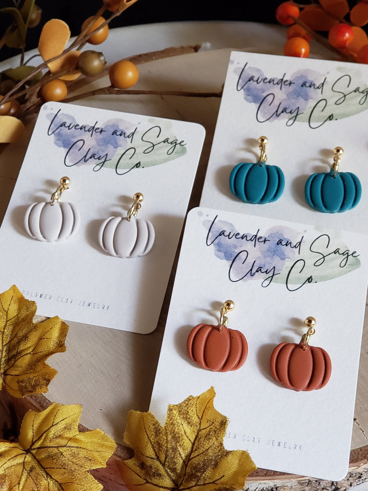 Clay Halloween Earrings | Pumpkin earrings with gold studs in 3 colors