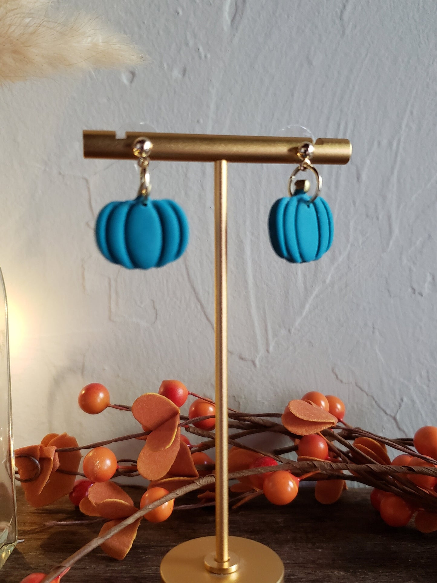 Clay Halloween Earrings | Pumpkin earrings with gold studs in 3 colors