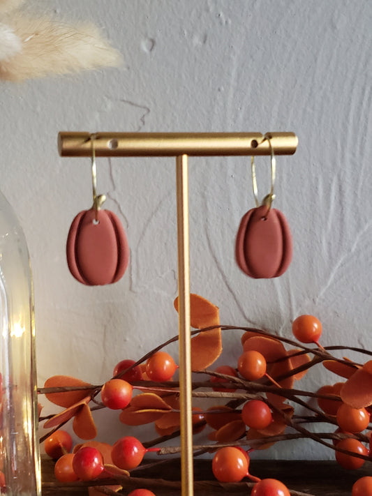 Clay Halloween Earrings | Tall Polymer Clay Pumpkin hoops with Gold Ear wire