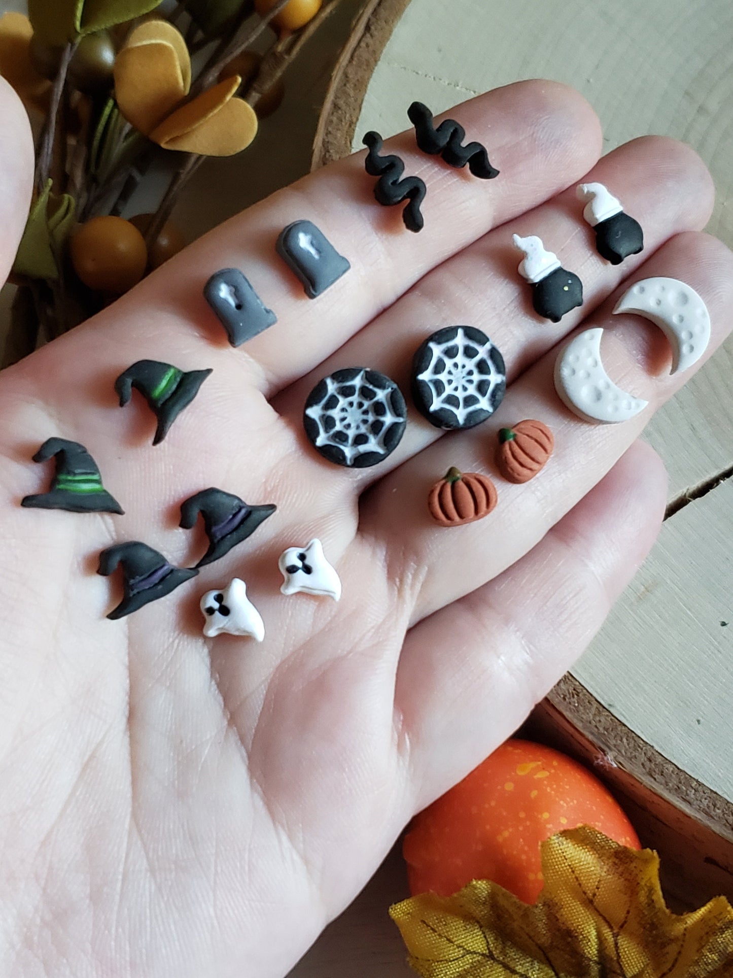 Clay Halloween Earrings | Tiny Polymer Clay Halloween stud packs