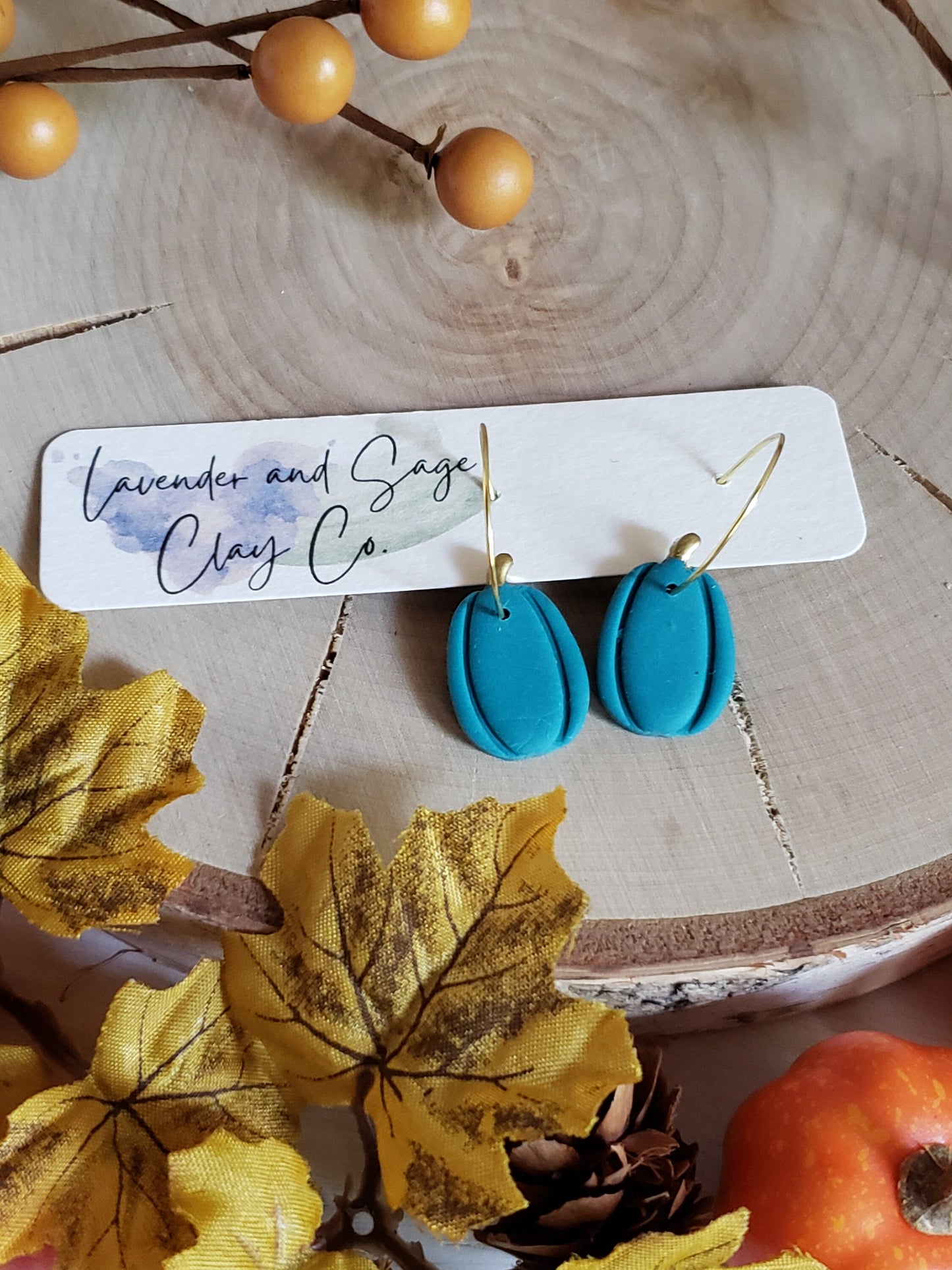 Clay Halloween Earrings | Tall Pumpkin Polymer clay hoops gold ear wire