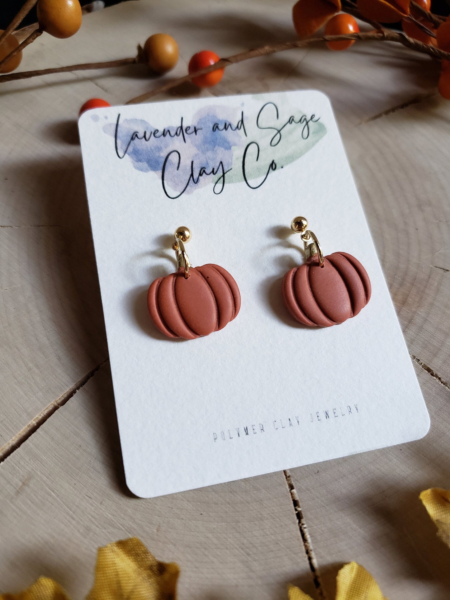 Clay Halloween Earrings | Pumpkin earrings with gold studs in 3 colors