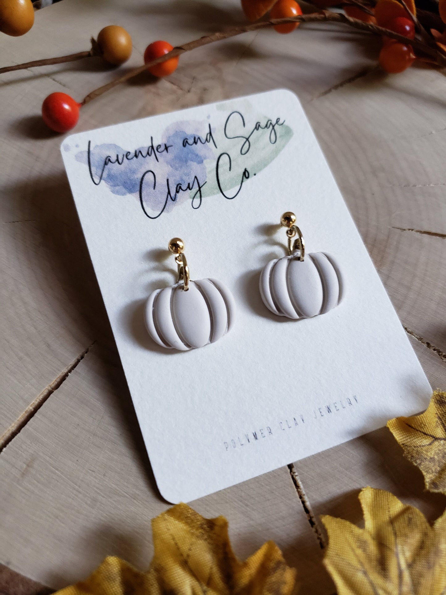 Clay Halloween Earrings | Pumpkin earrings with gold studs in 3 colors