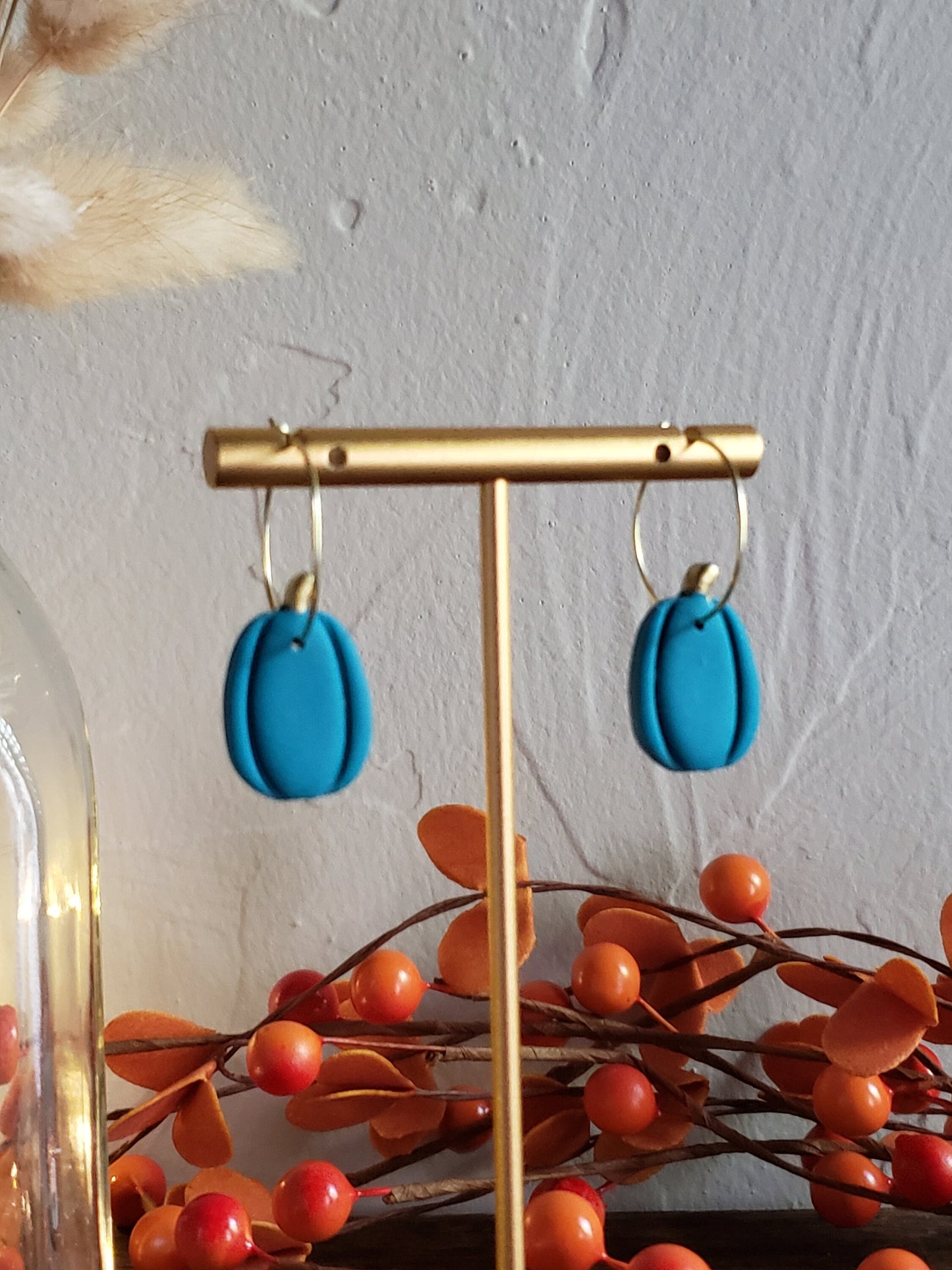 Clay Halloween Earrings | Tall Pumpkin Polymer clay hoops gold ear wire