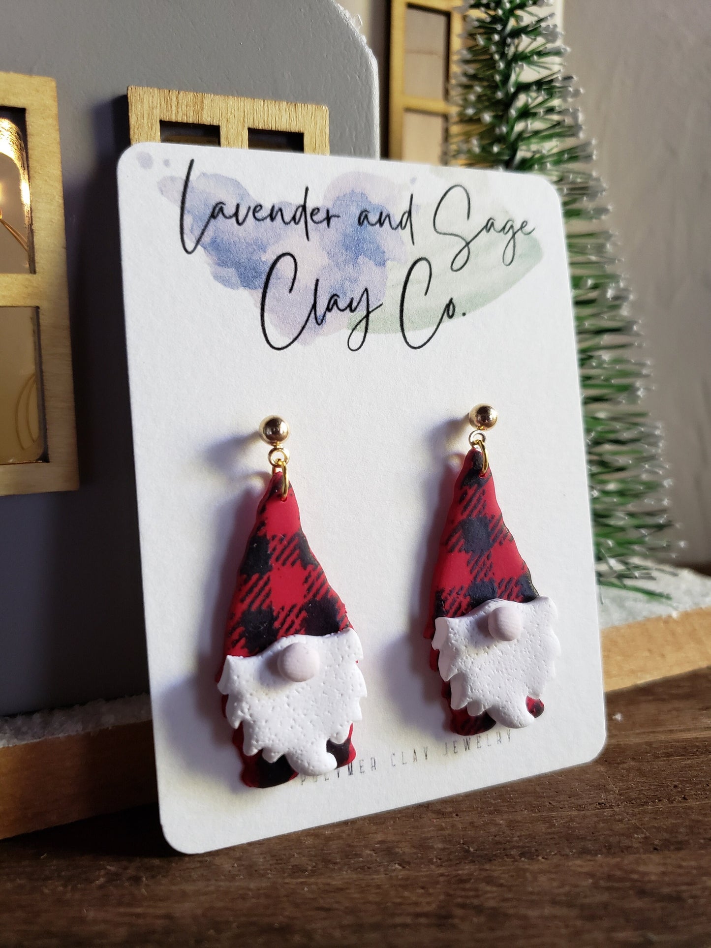 Clay Christmas Earrings | Buffalo plaid Gnome earrings| Christmas Gnomes earrings| Gnome clay earrings