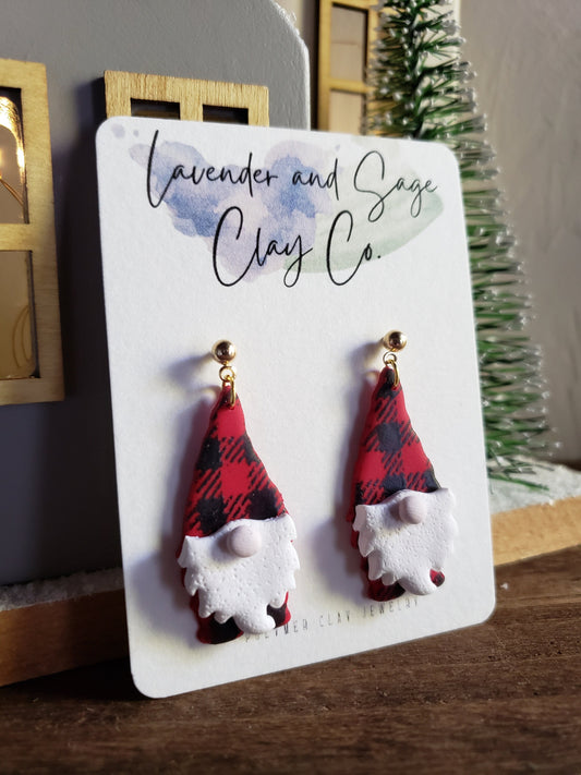 Clay Christmas Earrings | Buffalo plaid Gnome earrings| Christmas Gnomes earrings| Gnome clay earrings