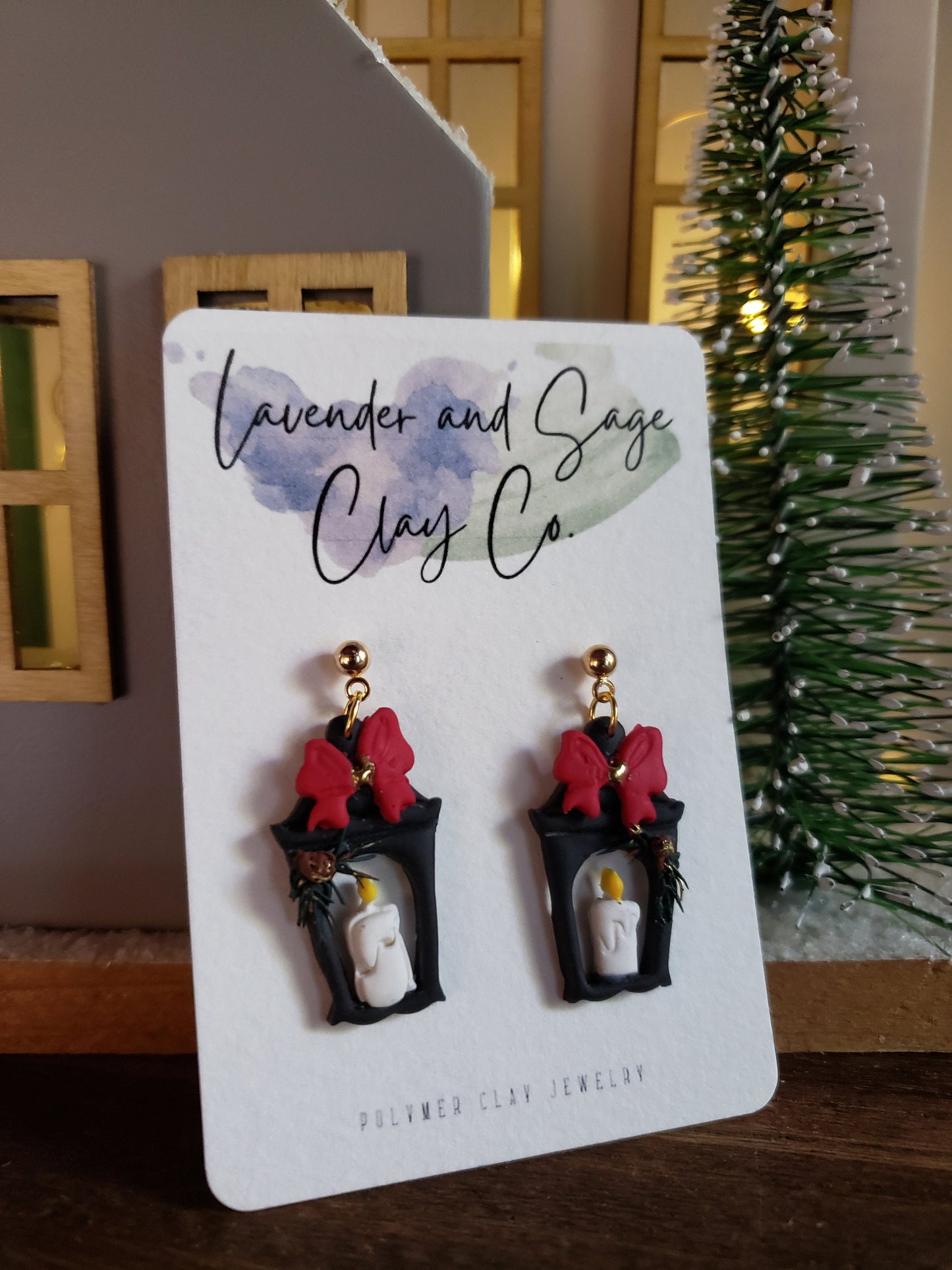 Christmas Polymer Clay Earrings | Christmas Lantern Earrings in Black