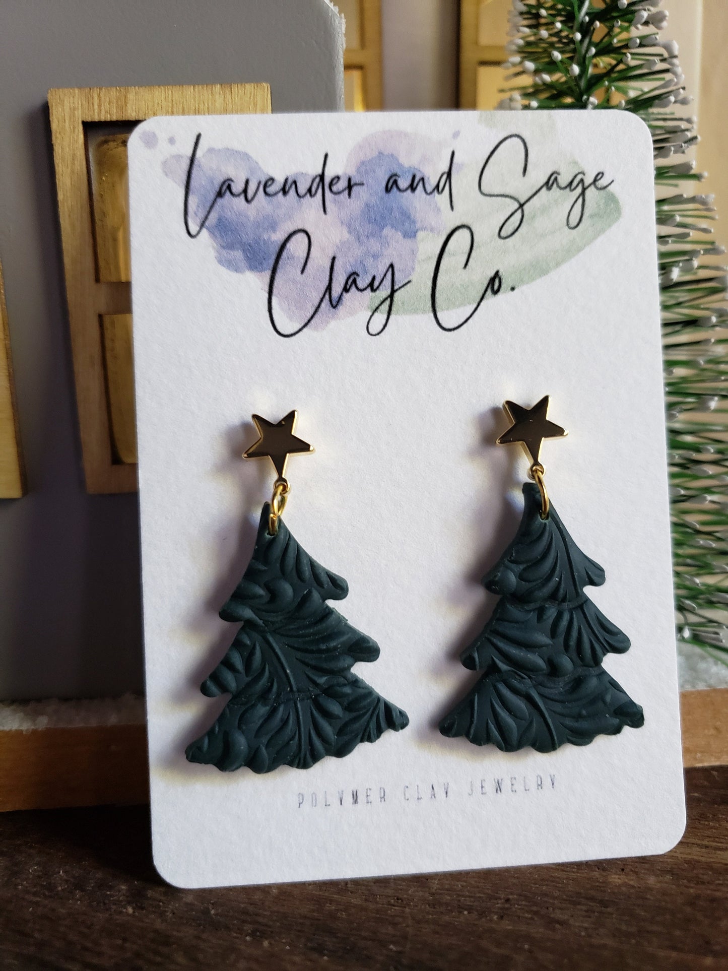 Evergreen Christmas Tree Earrings | Polymer Clay Tree Earrings | Christmas Earrings