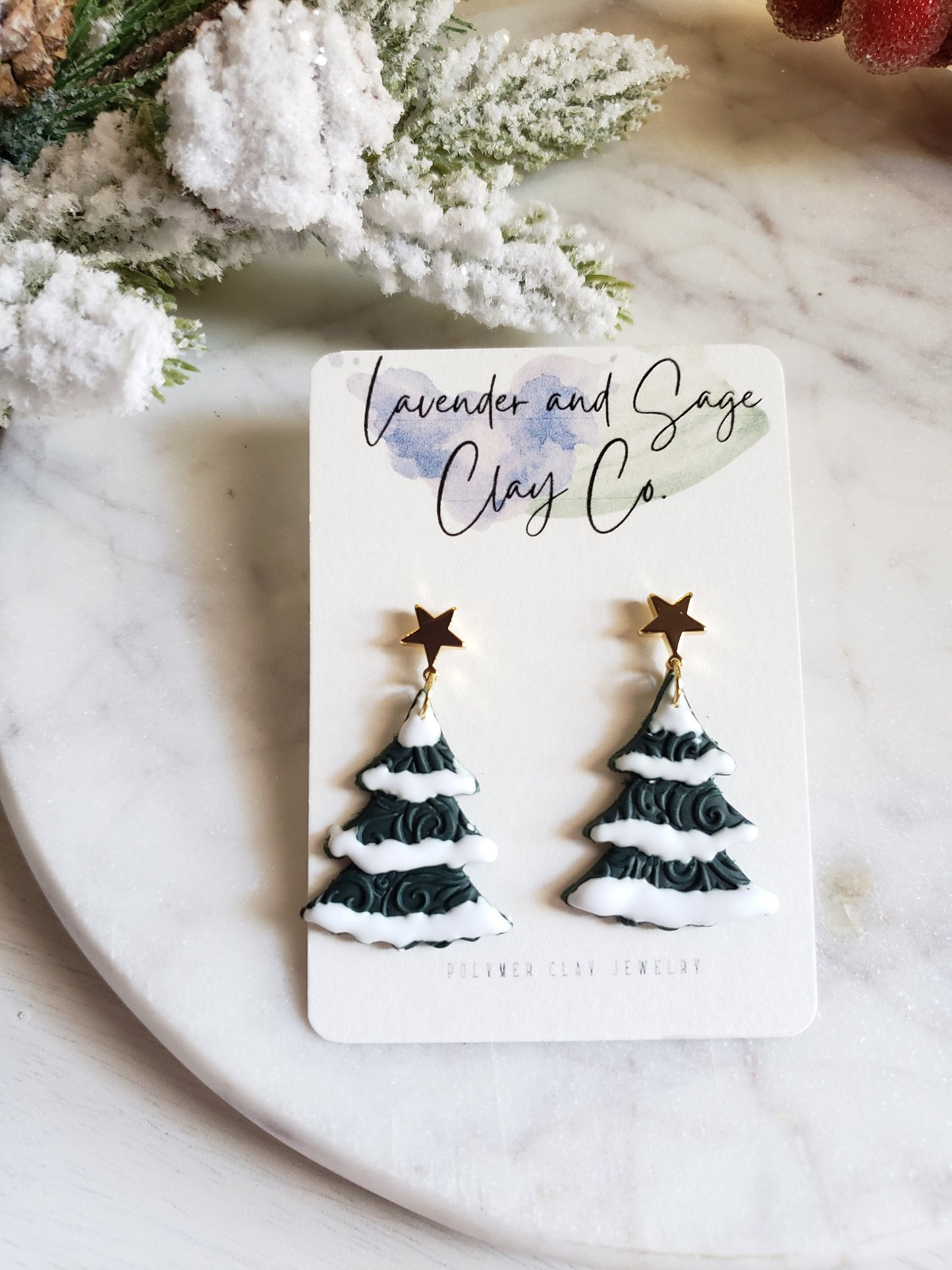 Evergreen Christmas Tree Earrings | Polymer Clay Tree Earrings | Christmas Earrings