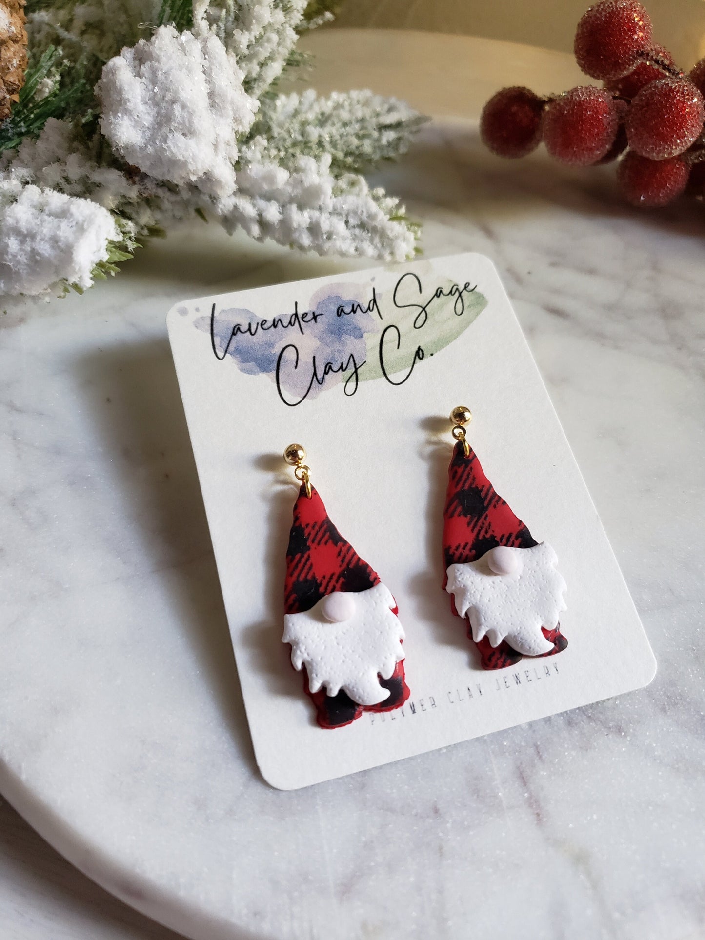 Clay Christmas Earrings | Buffalo plaid Gnome earrings| Christmas Gnomes earrings| Gnome clay earrings