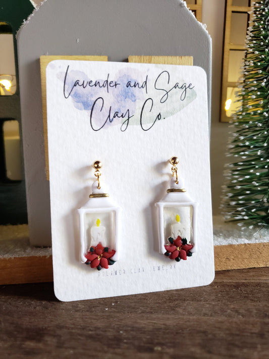 Christmas Polymer Clay Earrings | Christmas Lantern Earrings | Poinsettia lantern