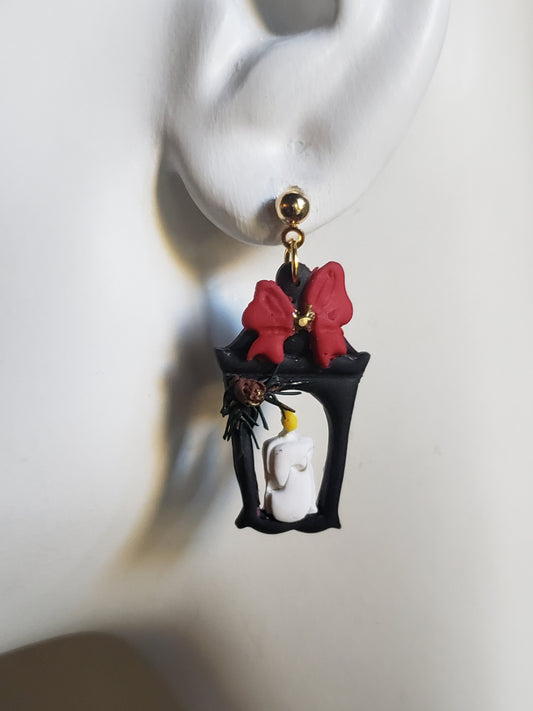 Christmas Polymer Clay Earrings | Christmas Lantern Earrings in Black